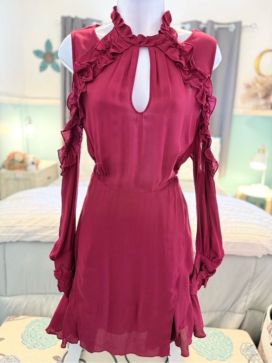 IRO Dresses & Skirts - IRO Burgundy Cold-Shoulder Ruffle Keyhole Long-Sleeve Dress